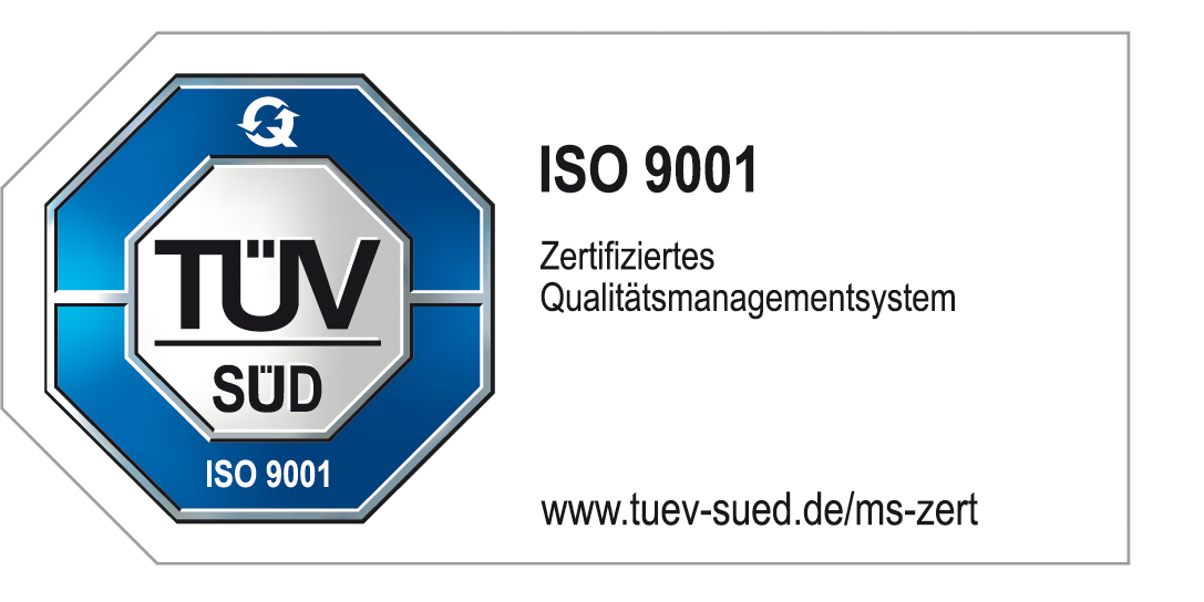 - Bild: TÜV Süd - QM-System nach ISO 9001 (Logo) -